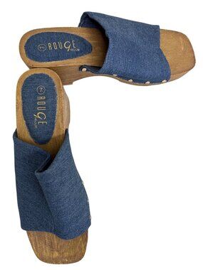 Rouge Helium Womens Denim Wood Clogs Size 7